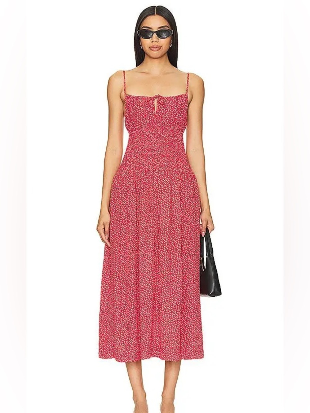 Ciao Lucia Barbara Dress Red Bow Print Smocked Midi Dress Size M Resort Feminine